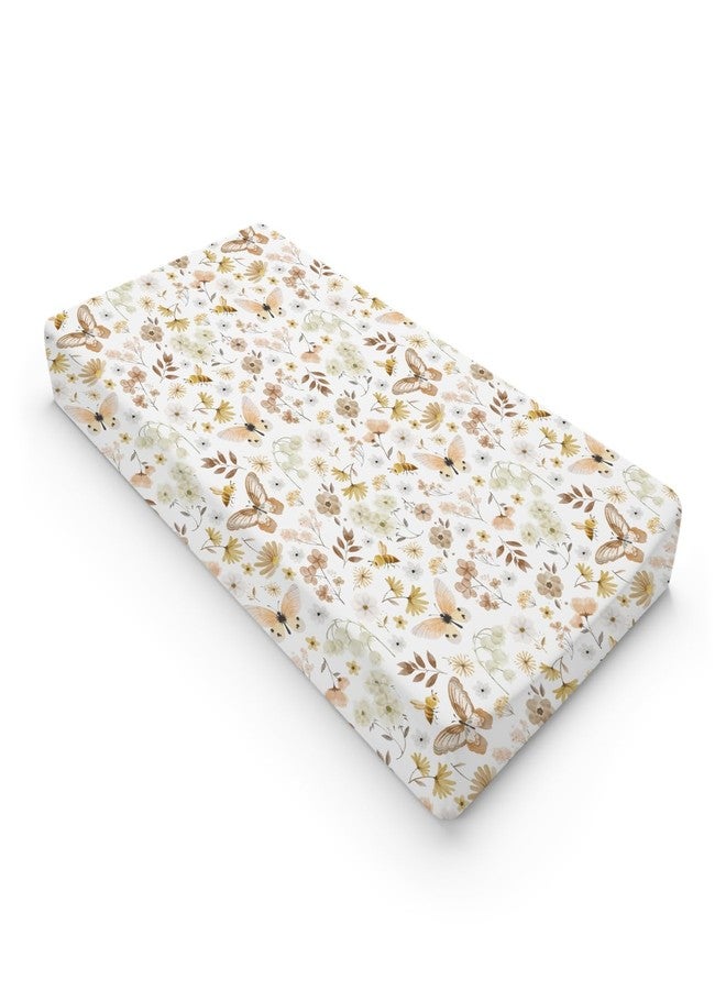 KASTLEE Vintage Butterflies Boho Wildflowers Baby Changing Pad Covers for Boy Girl 32''x16'' Watercolor Bees Butterflies Spring Floral Fitted Diaper Change Table Mats Soft Breathable Cradle & Bassinet Sheets - Image 1